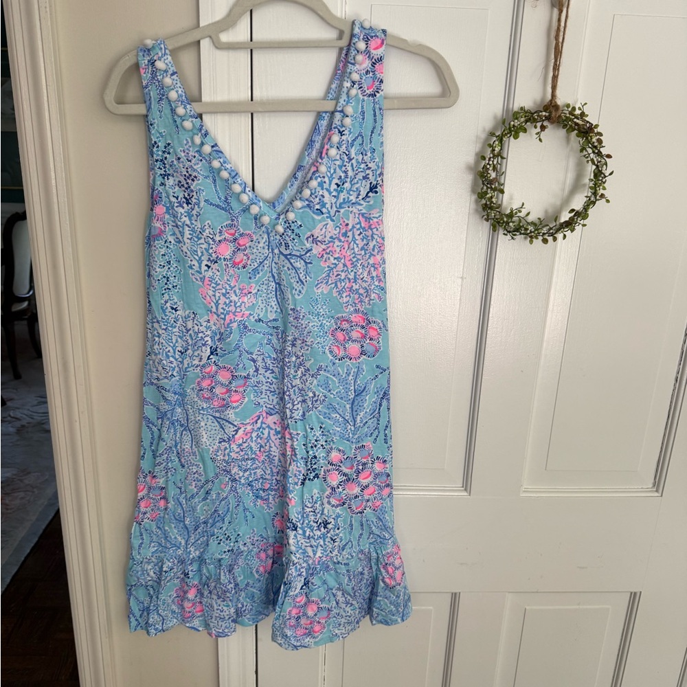Lilly Pulitzer Blue and Pink Pom Pom Dress